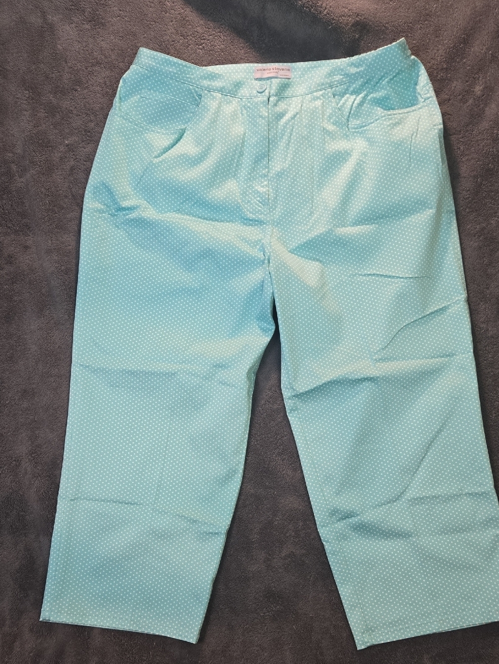 Valerie Stevens Casual Aqua Polka Dot  Cropped Pants Sz 14W